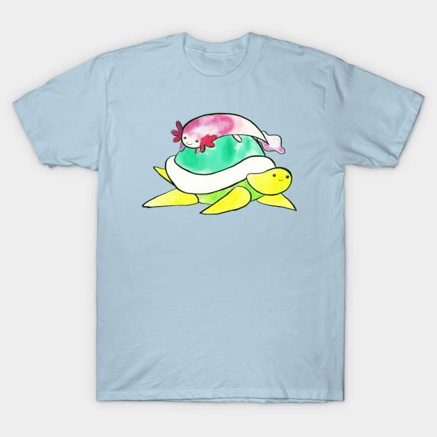 Little Axolotl and Turtle Watercolor T-Shirt by saradaboru